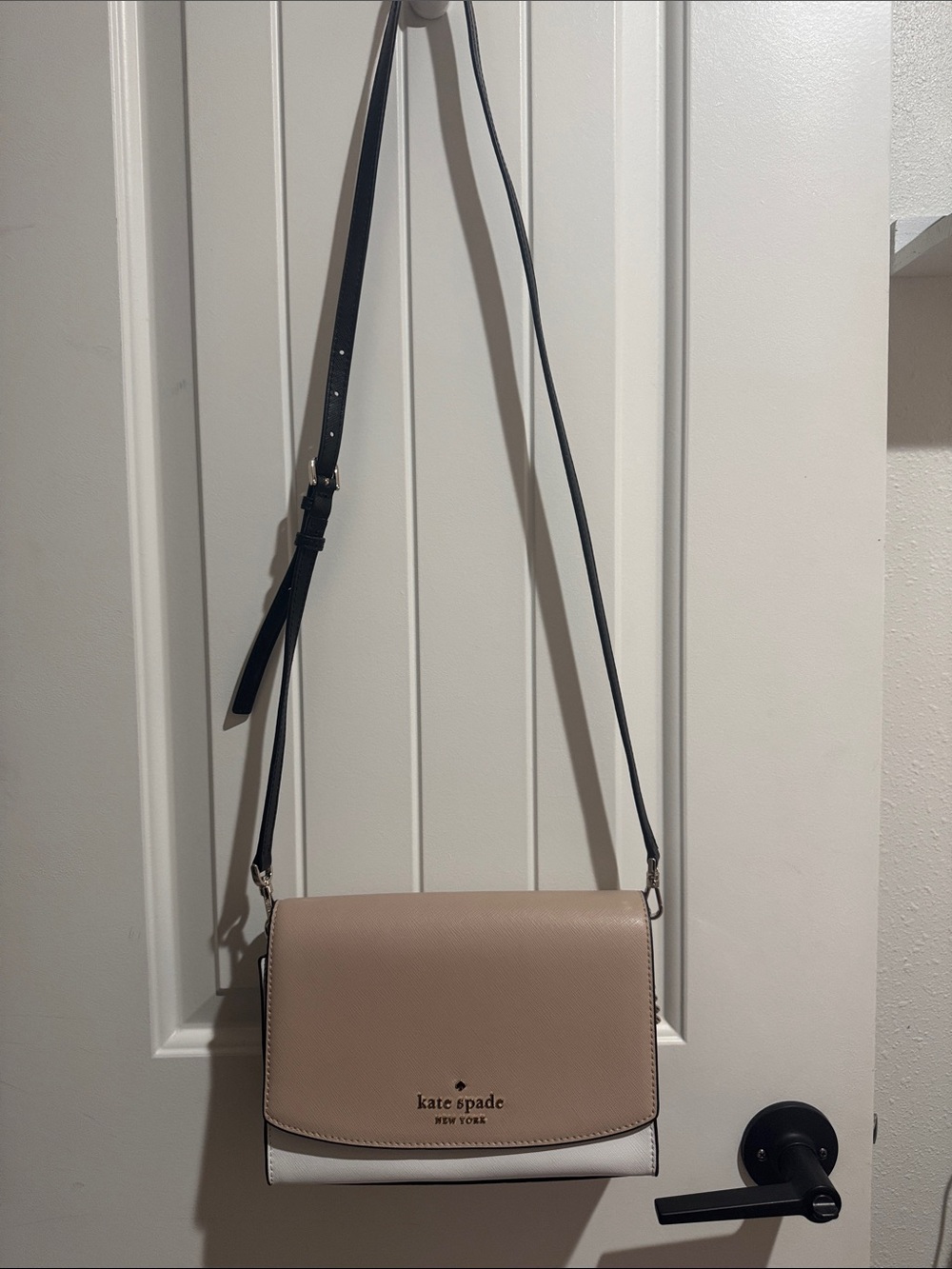 kate spade Two-Tone Leather Crossbody in Blush and White with Black Strap
